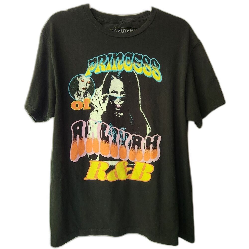 Aaliyah Adult L Black Princess of R&B Graphic Short Sleeve T Shirt Vtg Look